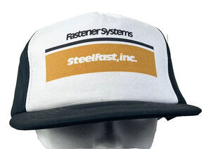 Vintage FASTENER SYSTEMS SteelFast, Inc Black Snapback Hat Trucker Cap NOS